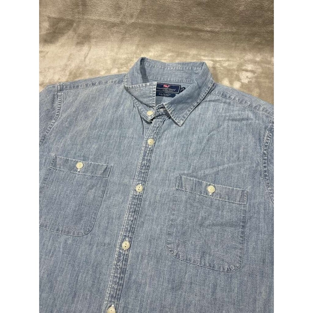 Vineyard Vines Chambray Men Shirt XL Extra Large Slim Fit Short Sleeve Preppy